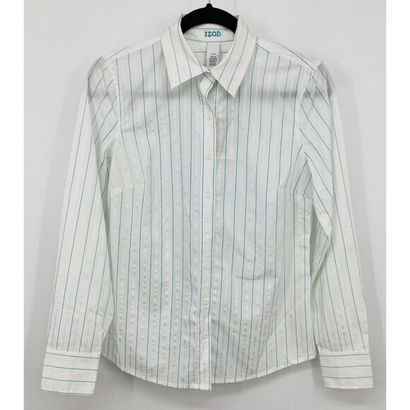 IZOD Golf Top Women Size Small S White Blue Stripe SwingFlex Stretch New B80 - Picture 1 of 8